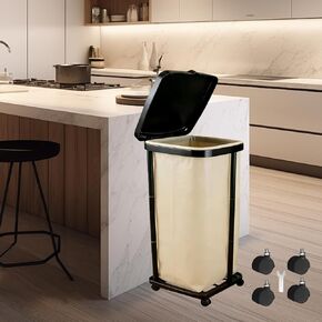 حامل أكياس قمامة قابل للطي مع غطاء و4 عجلات - حامل أكياس قمامة بلاستيكي بارتفاع قابل للتعديل بـ 3 مستويات، سلة مهملات بسعة 13 جالون، للمطبخ، ساحة التخييم، RV داخلي وخارجي in Kuwait