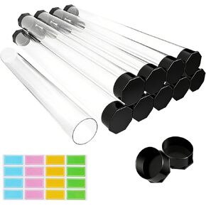 Clear Plastic Storage Tubes with Black Caps 10 PCS 1× 12 Inch Reusable Rigid Round Tube with Labels Display Cylinder Clear Container for Incense Sticks, Artwork,Needles,Hooks and IDY Supplies in Kuwait