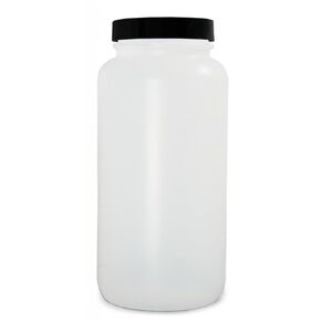 Qorpak PLC-03547 زجاجة مستديرة ذات فم عريض ومزودة بطوق HDPE طبيعي مع غطاء مبطن من لب الفينول الأسود/الفينيل 89-400، سعة 128 أونصة، 155 مم OD × 252 مم ارتفاع (علبة مكونة من 4) in Kuwait