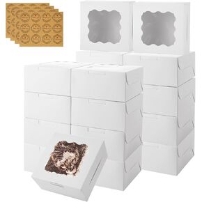 QTLCOHD 100 Pack 6 x 6 x 3 Inch Bakery Boxes with Window, White Cookie Boxes Bulk for Dessert, Cupcake, Pastry, Cookies, Treat, Strawberries Chocolate in Kuwait