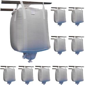 أكياس FIBC السائبة مقاس 35 بوصة × 35 بوصة × 43 بوصة، 10 عبوات - سعة شديدة التحمل 2200 رطل، قمة واق من المطر وأسفل صنبور، قماش مثبت بالأشعة فوق البنفسجية - أكياس تخزين ونقل صناعية للحبوب والقهوة والكريات البلاستيكية in Kuwait