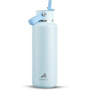 زجاجة مياه نحيفة من الفولاذ المقاوم للصدأ سعة 18 أونصة من POWCAN: مقاومة للتعرق، غطاء مرن، خفيف الوزن، فم قياسي، مقبض علوي، قارورة معزولة بالفراغ مع قش للمكتب، البالغين، التنقل، التدريبات (أسود منتصف الليل) in Kuwait