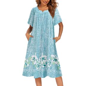 Ekouaer Womens Nightgown Short Sleeve House Dress with Pockets-Floral Print Mumu Dress Blue Floral L in Kuwait