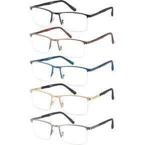 JOLISU 5 Pack Reading Glasses for Men, Blue Light Blocking Computer Metal Readers, Lightweight Half Frame with Spring Hinge in Kuwait