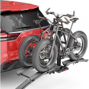YZONA Upgraded 200lbs Hitch E-Bike Rack with Ramp – Fits 2 E-Bikes, 2" Receiver, Foldable & Tilting Platform for Cars, SUVs, Trucks, Compatible with Fat Tires up to 5" in Kuwait