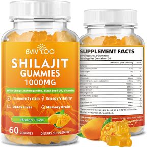 Shilajit Gummies 1000mg Sugar Free - Shilajit Supplement for Men & Women - High in 85+ Trace Minerals & Fulvic Acid - Energy, Brain, Immunity - 60 Gummies in Kuwait
