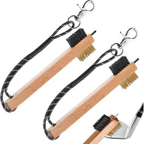 Feekoon 2 Pcs Wood Golf Club Brush, Groove Cleaner with Rope and Metal Clip, Oversized Brush Head, Heavy Duty Nylon Bristles for Cleaning Grooves on Clubs Golf Accessories in Kuwait