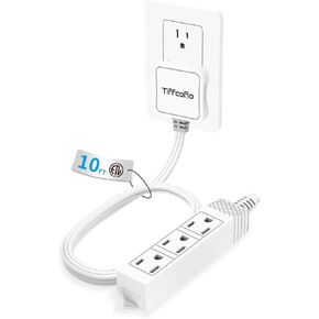 سلك تمديد قابس مسطح TiFFCOFiO، شريط مخرج 3 شوكات بطول 9 أقدام، 3 منافذ مؤرضة للمكتب المنزلي والسفر، 13 أمبير/1625 وات، مدرج في قائمة ETL in Kuwait