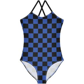 Black and White Chess Girls One Piece Swimsuits Board Marble Tile Sport Halter Swimwear Beach Bathing Suit 3T in Kuwait