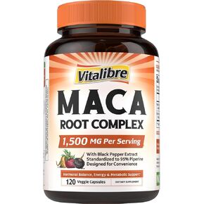 Vitalibre Maca Root Capsules for Women & Men, 1500 mg Maca Root Per Serving, with Black Pepper for Max Absorption, 95% Piperine, Vitality, Mood, Metabolic Support, 120 Capsules in Kuwait