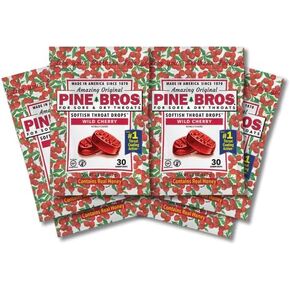 Pine Bros. Wild Cherry Throat Lozenges for Throat Comfort, Softish Drops, Approx 30 Drops, 24 Bags in Kuwait