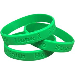 25 Green Ribbon Awareness Bracelets 100% Medical Grade Silicone - Latex and Toxin Free - (25 Bracelets) Support Kidney Cancer, Bipolar, Organ Donation, Cerebral Palsy, Liver Awareness in Kuwait