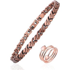 طقم خلخال وخاتم من النحاس للنساء، سوار كاحل مغناطيسي من النحاس النقي بنسبة 99.9% مع مغناطيس غاوس 3500، هدية مجوهرات قابلة للتعديل in Kuwait