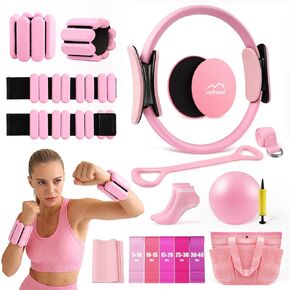 طقم بيلاتيس 16 قطعة من Uyittour، طقم تمارين بيلاتيس منزلي مع أوزان للكاحل، حلقة بيلاتيس ومجموعة كرة للنساء، معدات بيلاتيس مع أشرطة مقاومة، مزلقات أساسية وجوارب لبدء التدريبات المنزلية in Kuwait