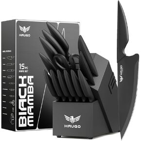 Kitchen Knife Set with Block: 15-Piece High Carbon Stainless Steel Professional Knives - Dishwasher Safe with Sharpener - Comfortable Grip Reduces Hand Fatigue 30% - Black in Saudi Arabia