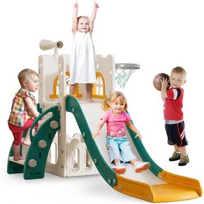 شريحة طفل صغير للأطفال مع طوق كرة سلة متسلق، مساحة تخزين، تلسكوب للأطفال منزلق داخلي للأطفال للعب في الهواء الطلق، ملعب داخلي مطور للأطفال الصغار مع ممر منزلق أوسع وأطول مطور in Kuwait