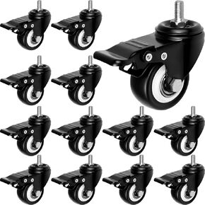 مجموعة عجلات M8 مكونة من 12، عجلات دوارة شديدة التحمل مقاس 2 بوصة مع فرامل مزدوجة وجذع ملولب M8 × 15 مم، سعة 400 رطل للمكتب، ومنضدة العمل، والعربة in Kuwait