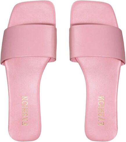 OYOANGLE Women's Leather Dressy Slide Sandals Square Open Toe Comfortable Flat Sandals in Saudi Arabia