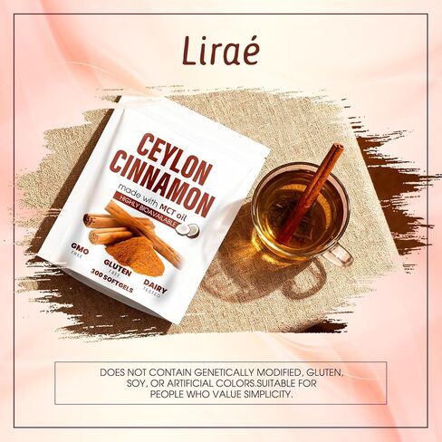 Lirae Ceylon Cinnamon Capsules,300 Softgels Equivalent with Mct Oil,Extra Strength Cinnamon Supplements,Non-GMO, Gluten Free (1) in Saudi Arabia