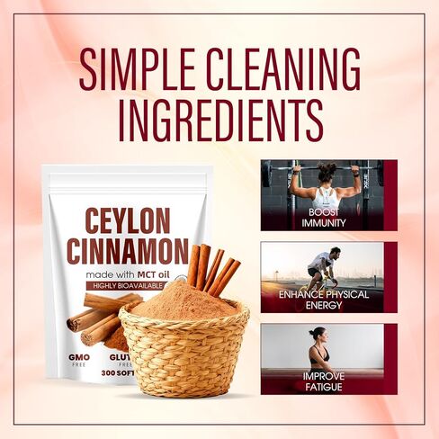 Lirae Ceylon Cinnamon Capsules,300 Softgels Equivalent with Mct Oil,Extra Strength Cinnamon Supplements,Non-GMO, Gluten Free (1) in Saudi Arabia