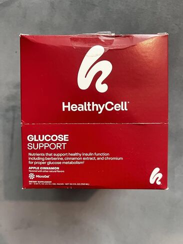 مكمل دعم الجلوكوز HealthyCell لدعم سكر الدم المتوازن - البربارين والقرفة والكروم لوظيفة الأنسولين الصحية واستقلاب الجلوكوز السليم - 30 عبوة جل، بنكهة قرفة التفاح in Kuwait