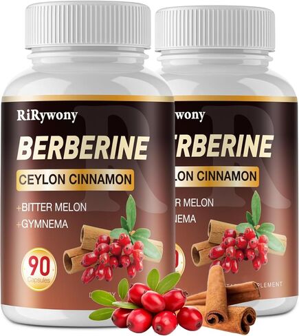 مكمل البربارين، البربارين مع القرفة السيلانية والبطيخ المر والجيمناما - 1500 مجم من البربرين HCL لصحة الأمعاء، 2 عبوة 180 كبسولة in Kuwait