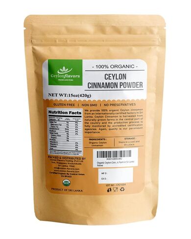 Organic Ceylon Cinnamon Powder, 15 oz, True Cinnamon, Premium Grade, Harvested & Packed from a USDA Certified Organic Farm in Sri Lanka in Saudi Arabia