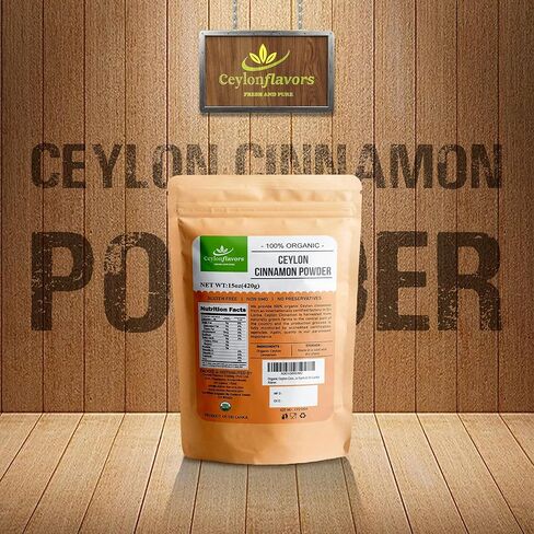 Organic Ceylon Cinnamon Powder, 15 oz, True Cinnamon, Premium Grade, Harvested & Packed from a USDA Certified Organic Farm in Sri Lanka in Saudi Arabia