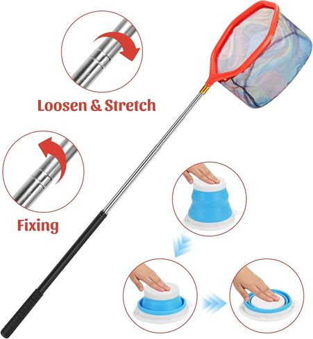 2Pack Kids Noving Landing Net و Duchet مجموعة ، 59 بوصة شبكات صيد خفيفة الوزن مع قطب تلسكوبي ، مقبض غير قابل للانزلاق ، دلو قابل للطي للشاطئ ، البركة ، الحديقة ، الصيد في الهواء الطلق والإفراج in Kuwait