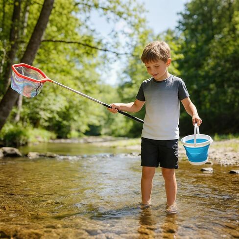 2Pack Kids Noving Landing Net و Duchet مجموعة ، 59 بوصة شبكات صيد خفيفة الوزن مع قطب تلسكوبي ، مقبض غير قابل للانزلاق ، دلو قابل للطي للشاطئ ، البركة ، الحديقة ، الصيد في الهواء الطلق والإفراج in Kuwait