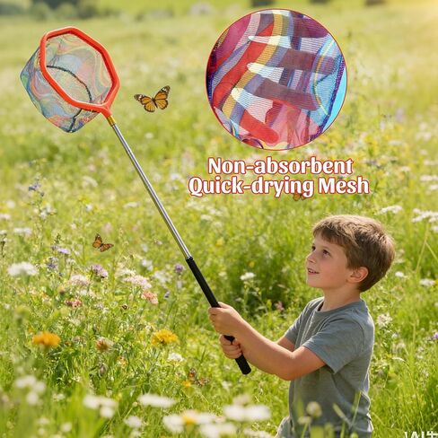 2Pack Kids Noving Landing Net و Duchet مجموعة ، 59 بوصة شبكات صيد خفيفة الوزن مع قطب تلسكوبي ، مقبض غير قابل للانزلاق ، دلو قابل للطي للشاطئ ، البركة ، الحديقة ، الصيد في الهواء الطلق والإفراج in Kuwait