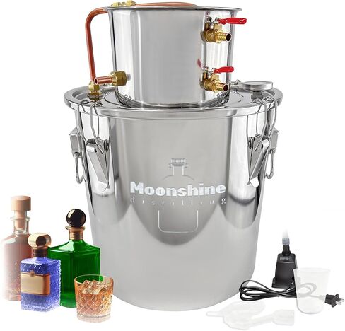 Stainless Distiller, 6 L (1.6 Gal) Capacity, Complete Kit with Thermometer - For Water & Steam/Essential Oil Distillation (External Heat Source) (1.6 Gal (6L)) in Kuwait