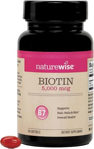 NatureWise Extra Strength Biotin 5,000 mcg Softgels - Biotin for Hair Growth Women & Men + Skin & Nails Support - Non-GMO, USA Manufactured - 150 Softgels[150-Day Supply] in Saudi Arabia