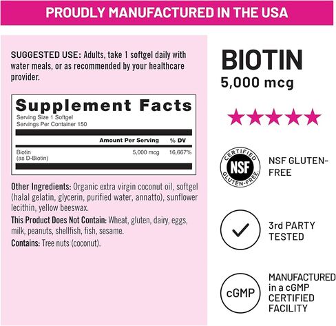 NatureWise Extra Strength Biotin 5,000 mcg Softgels - Biotin for Hair Growth Women & Men + Skin & Nails Support - Non-GMO, USA Manufactured - 150 Softgels[150-Day Supply] in Saudi Arabia