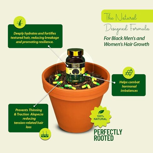 فيتامينات نمو الشعر ذات القوة الجذرية - فيتامينات الشعر للنساء والرجال ذوي البشرة السمراء مع مانع DHT والكولاجين، البيوتين المتقدم لنمو الشعر للنساء، 60 كبسولة، كمية تكفي لمدة شهر واحد، لشعر أكثر سمكًا وأقوى in Kuwait