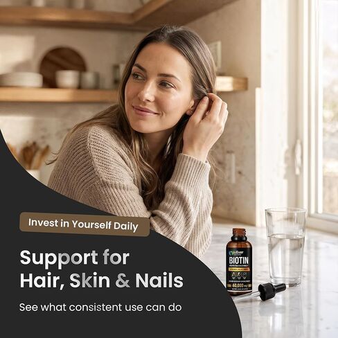 Liquid Biotin & Collagen Drops with Aloe Vera – Unique Formula 60,000 mcg - Vitamins for Hair Growth support, Strong Nails & Radiant Skin – Liquid Collagen Supplement for Women & Men – 2 fl oz in Saudi Arabia