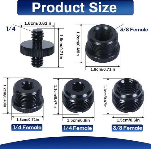 مجموعة واحدة من براغي محول حامل الميكروفون مع أنابيب تمديد، بما في ذلك 3/8 و1/4 إلى 5/8 خيوط داخلية، 5/8 إلى 3/8 و1/4 واجهات مترابطة، برغي مزدوج الأطراف، مناسب لذراع ذراع الميكروفون in Kuwait