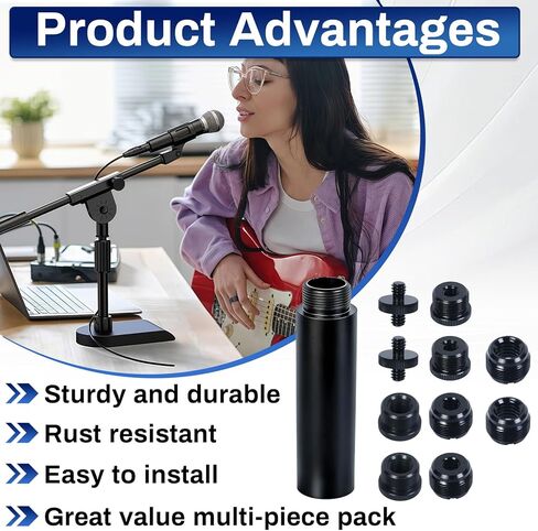 مجموعة واحدة من براغي محول حامل الميكروفون مع أنابيب تمديد، بما في ذلك 3/8 و1/4 إلى 5/8 خيوط داخلية، 5/8 إلى 3/8 و1/4 واجهات مترابطة، برغي مزدوج الأطراف، مناسب لذراع ذراع الميكروفون in Kuwait