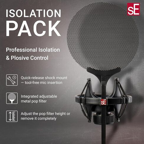 sE Electronics Isolation Pack with Integrated Metal Microphone Pop Filter & Microphone Shock Mount - Compatible with sE X1 Series or sE2200 Series Mics in Saudi Arabia