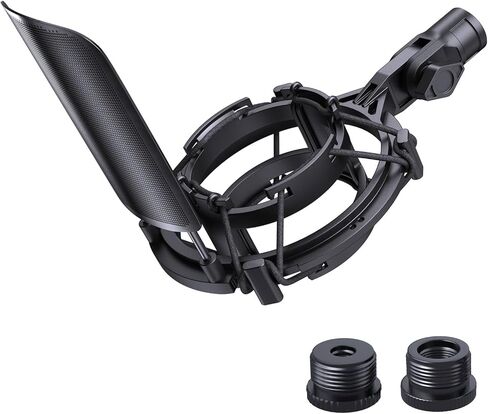 Custom AT2020 Microphone Shock Mount with Metal Pop Filter, Anti-Vibration Suspension Shock Mount Mic Holder Clip Compatible with Audio Technica AT2020 AT2035 AT2020USB ATR2050 AT3035 AT3060 Mic in Kuwait