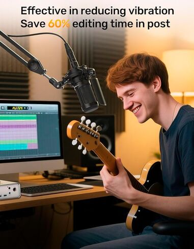 Custom AT2020 Microphone Shock Mount with Metal Pop Filter, Anti-Vibration Suspension Shock Mount Mic Holder Clip Compatible with Audio Technica AT2020 AT2035 AT2020USB ATR2050 AT3035 AT3060 Mic in Kuwait