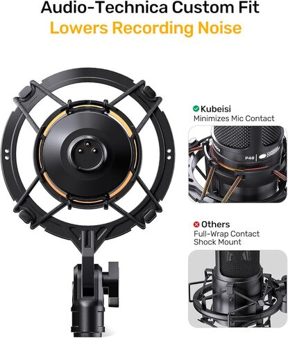 Custom AT2020 Microphone Shock Mount with Metal Pop Filter, Anti-Vibration Suspension Shock Mount Mic Holder Clip Compatible with Audio Technica AT2020 AT2035 AT2020USB ATR2050 AT3035 AT3060 Mic in Kuwait