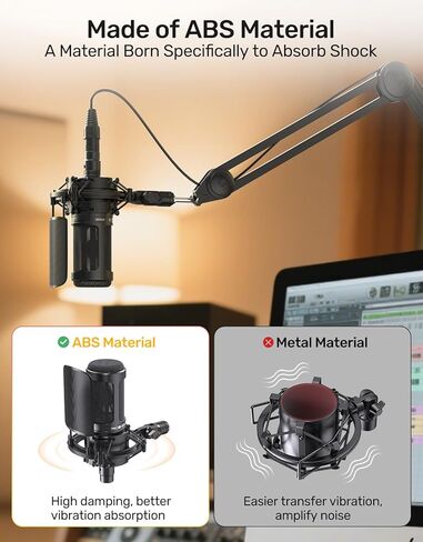 Custom AT2020 Microphone Shock Mount with Metal Pop Filter, Anti-Vibration Suspension Shock Mount Mic Holder Clip Compatible with Audio Technica AT2020 AT2035 AT2020USB ATR2050 AT3035 AT3060 Mic in Kuwait