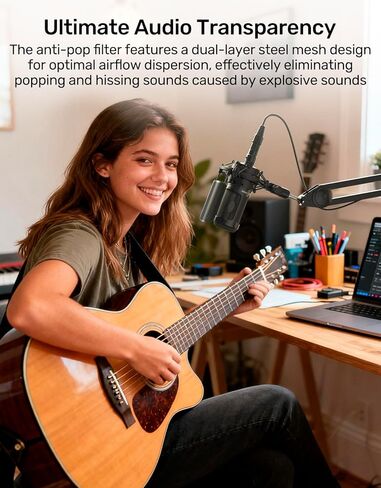 Custom AT2020 Microphone Shock Mount with Metal Pop Filter, Anti-Vibration Suspension Shock Mount Mic Holder Clip Compatible with Audio Technica AT2020 AT2035 AT2020USB ATR2050 AT3035 AT3060 Mic in Kuwait