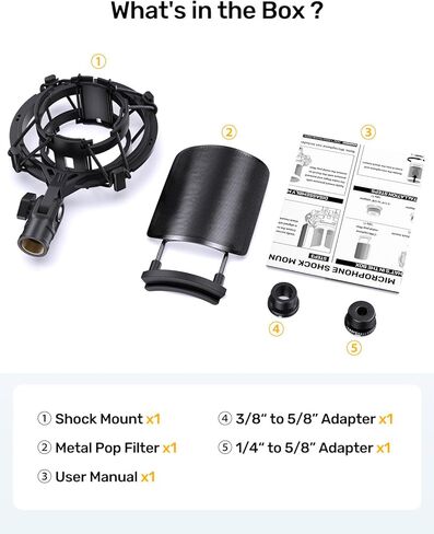 Custom AT2020 Microphone Shock Mount with Metal Pop Filter, Anti-Vibration Suspension Shock Mount Mic Holder Clip Compatible with Audio Technica AT2020 AT2035 AT2020USB ATR2050 AT3035 AT3060 Mic in Kuwait