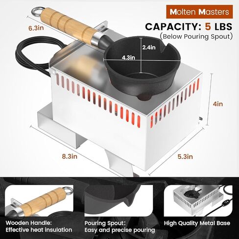 Electric Lead Melting Pot, 5lb Capacity Metal Melter for Fishing Weights & Bullet Casting Molds, Quick Heat Smelting Furnace with Separated Cast Iron Pot & Stainless Steel Base, 110V & 120V Compatible in Kuwait