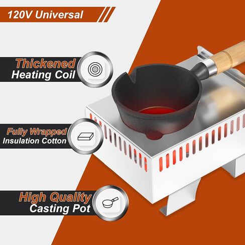 Electric Lead Melting Pot, 5lb Capacity Metal Melter for Fishing Weights & Bullet Casting Molds, Quick Heat Smelting Furnace with Separated Cast Iron Pot & Stainless Steel Base, 110V & 120V Compatible in Kuwait