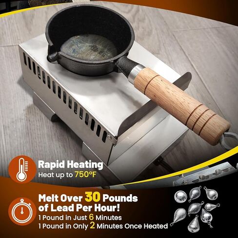 Electric Lead Melting Pot, 5lb Capacity Metal Melter for Fishing Weights & Bullet Casting Molds, Quick Heat Smelting Furnace with Separated Cast Iron Pot & Stainless Steel Base, 110V & 120V Compatible in Kuwait