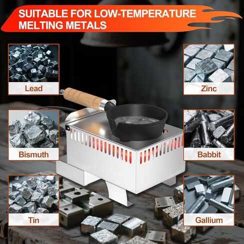 Electric Lead Melting Pot, 5lb Capacity Metal Melter for Fishing Weights & Bullet Casting Molds, Quick Heat Smelting Furnace with Separated Cast Iron Pot & Stainless Steel Base, 110V & 120V Compatible in Kuwait