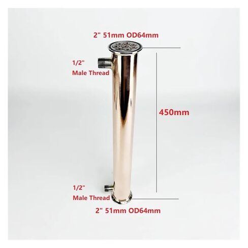 2" 51mm(OD64mm) Copper Distiller Condenser for Distillation, Reflux,Dephlegmator with 1/2" Male Tread,Length 450mm in Saudi Arabia